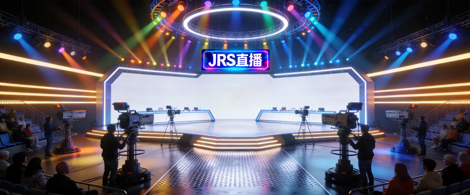 JRS直播比赛现场全景大图，展示专业JRS直播舞台与灯光效果
